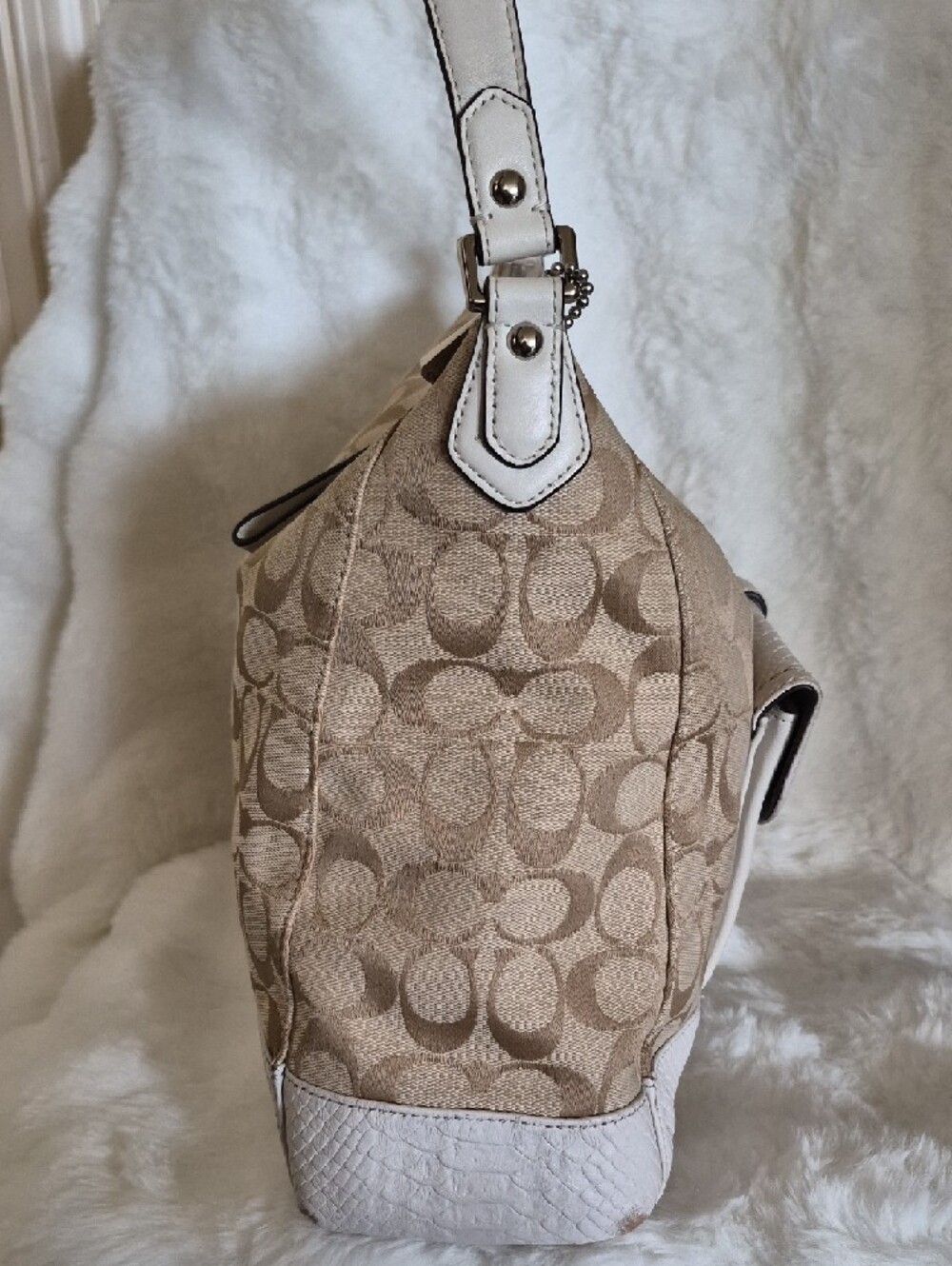 Coach Charlie Signature Canvas Python Embossed Leather Hobo Bag F32081 - Picture 4 of 16